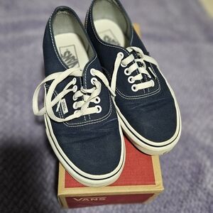 Vans Dark Blue Canvas Shoes with White Accents